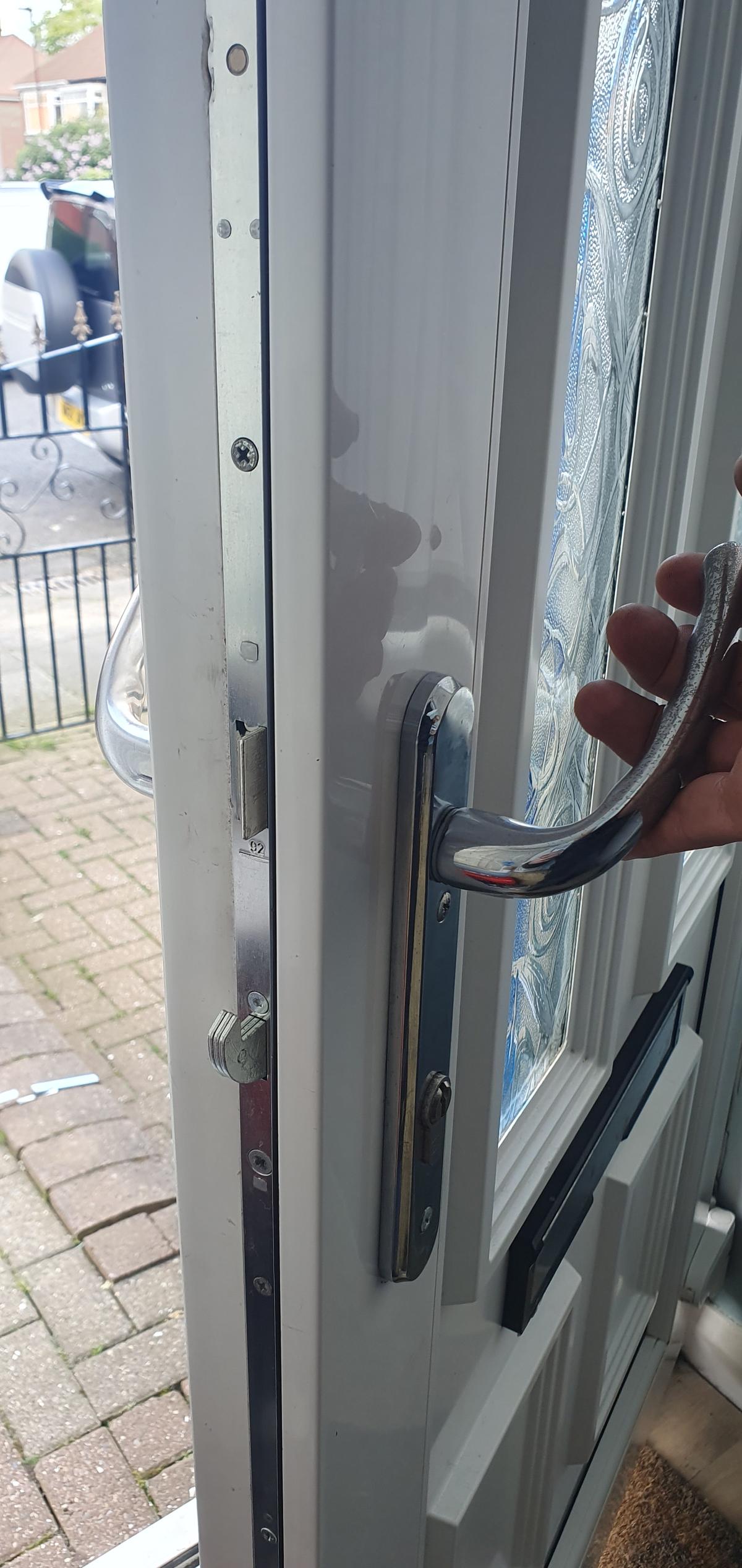 UPVC door lock being repaired by AD Locksmithing in Denton