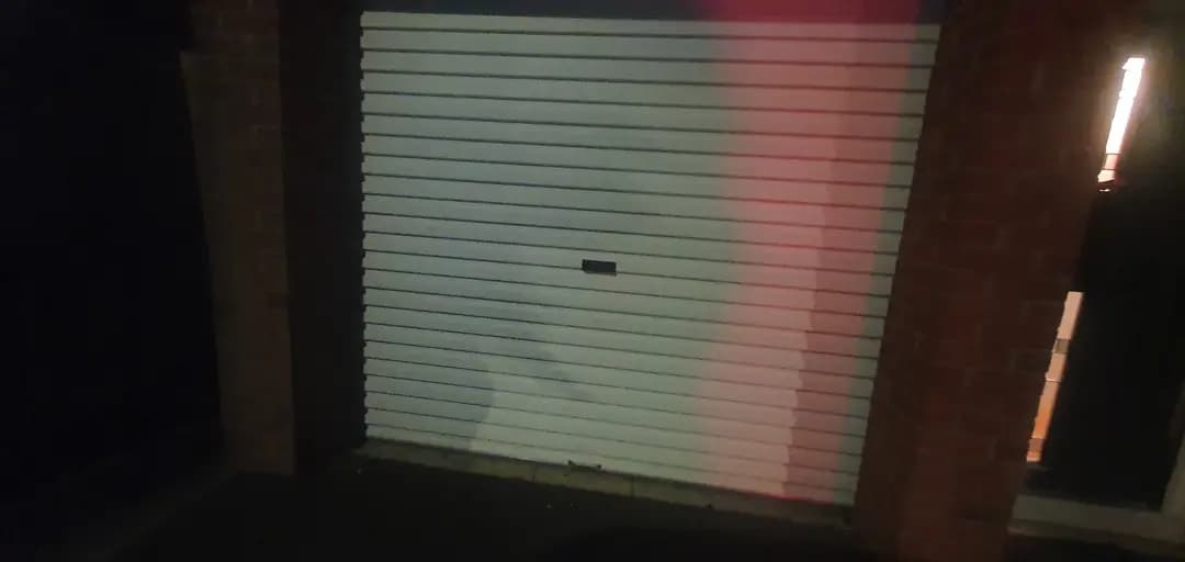 A closed roller shutter garage door