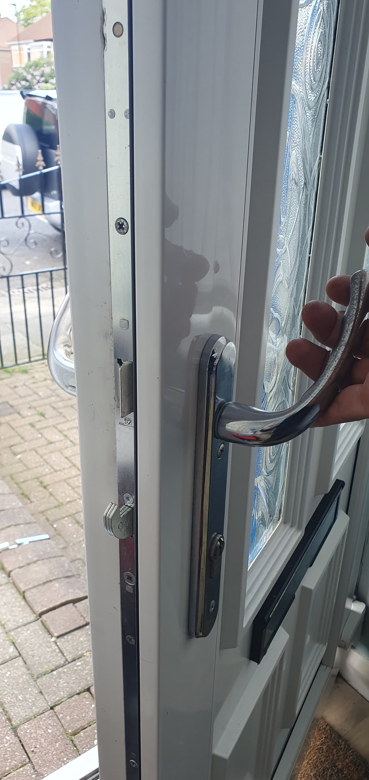 A door repair being performed by AD Locksmithing