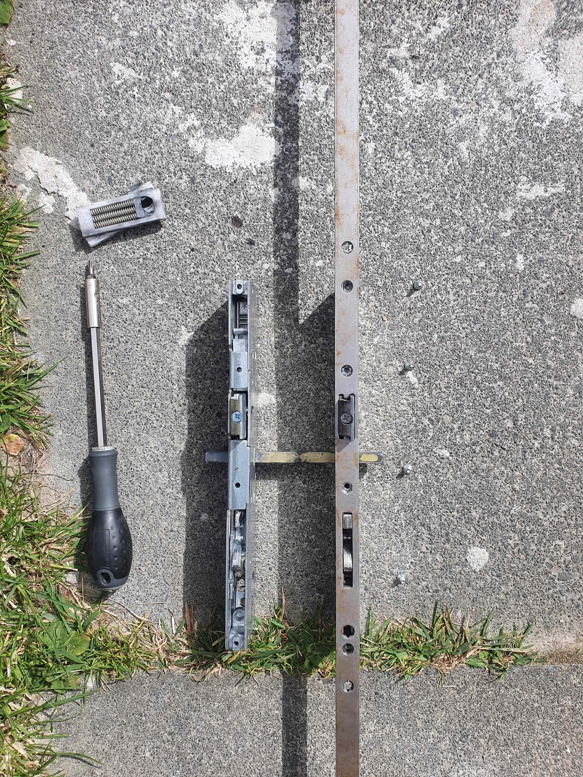 uPVC door mechanism change in progress on a front door